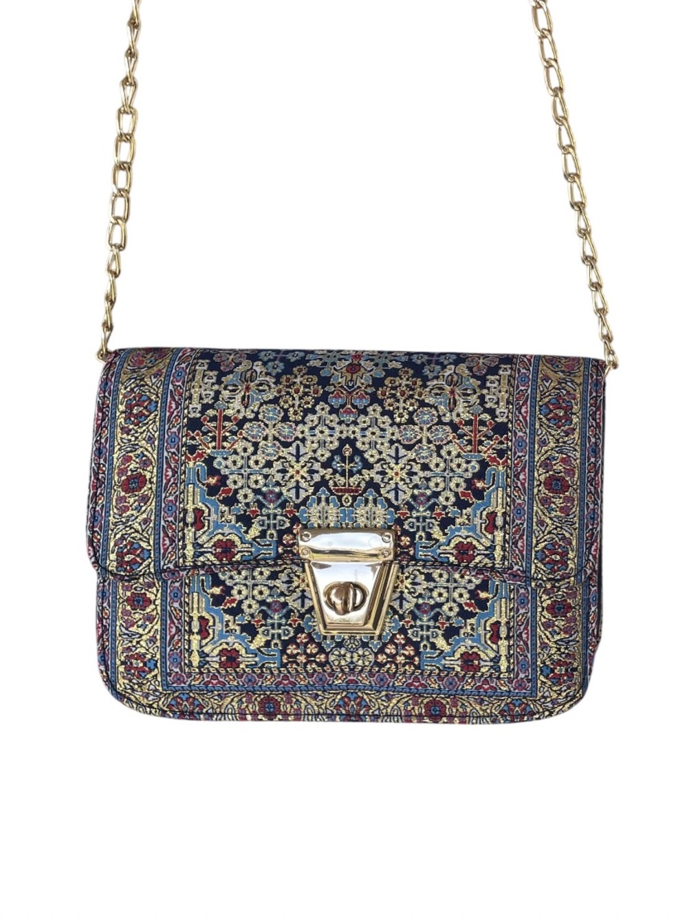 Stunning Turkish Tapestry Crossbody Bag with Elegant Gold Chain Strap